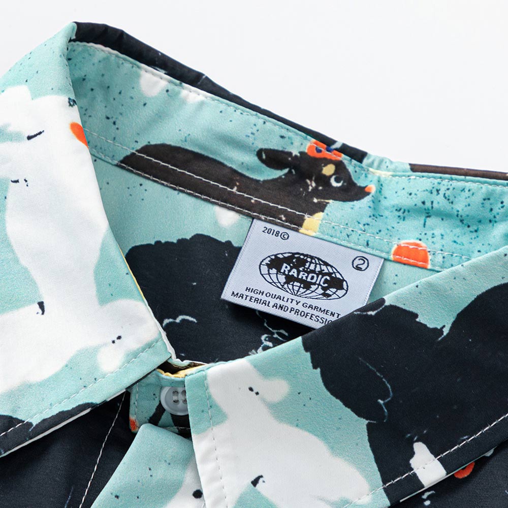 原宿風　犬総柄プリント半袖シャツ