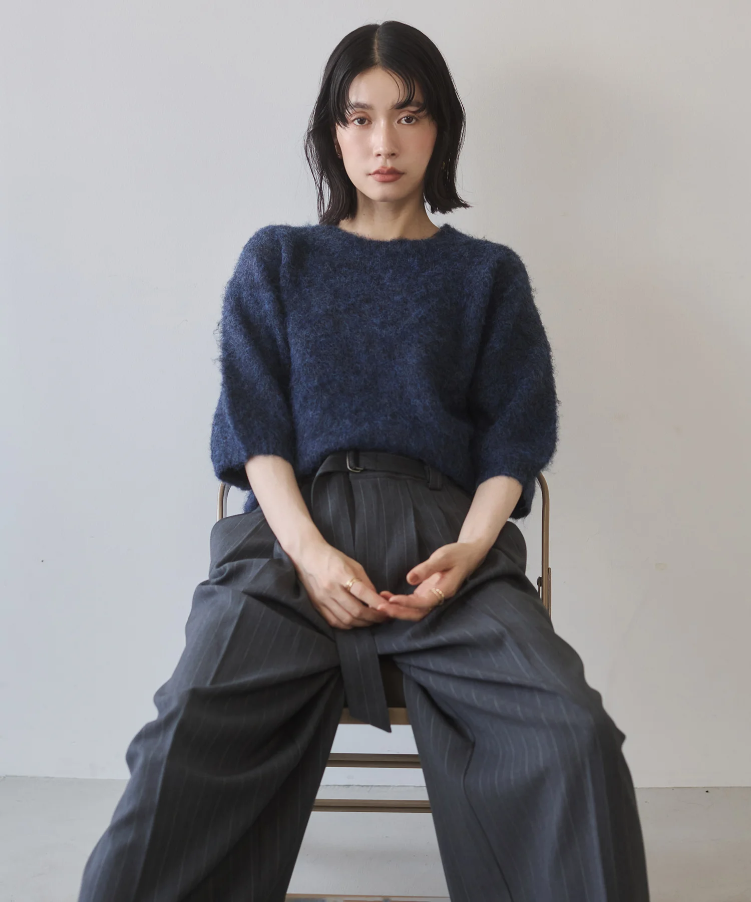 モヘアタッチ 半袖ニット