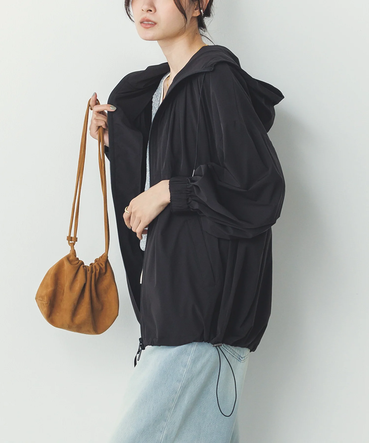 【接触冷感】フード付 ギャザーブルゾン