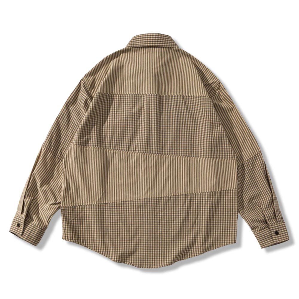 レトロ先染めチェック 　魚マジックテープ長袖シャツ