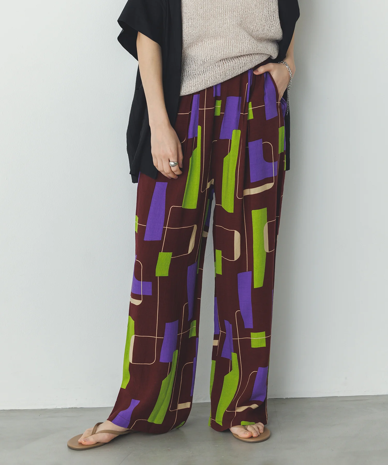 レーヨン スラブプリント イージーパンツ