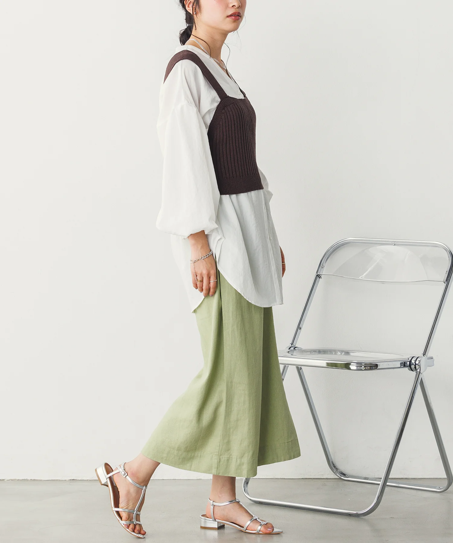 【WEB限定】フレンチリネンブレンド ラップ風タイトスカート