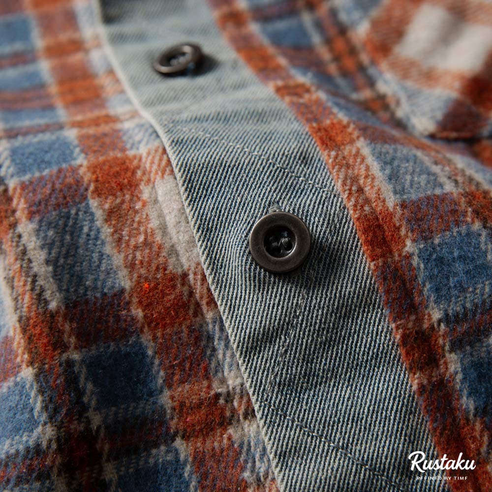 配色チェック切り替えデニム　長袖シャツジャケット