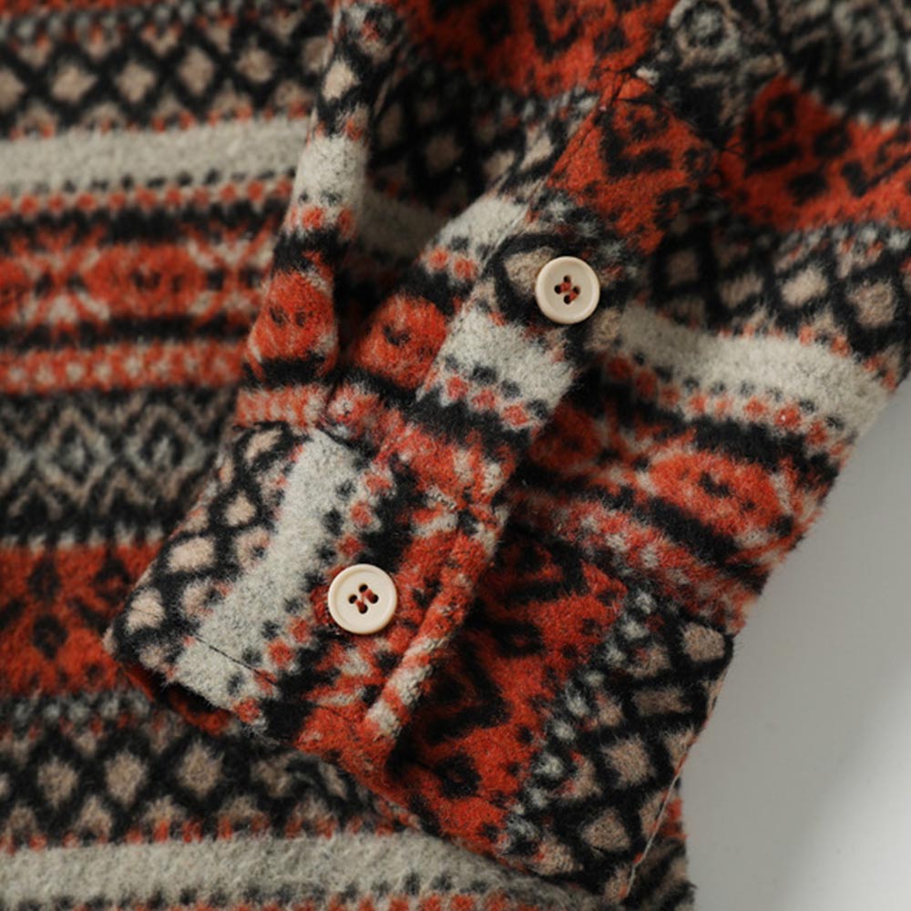 ナバホ柄ジャカード裏起毛長袖ラシャシャツ