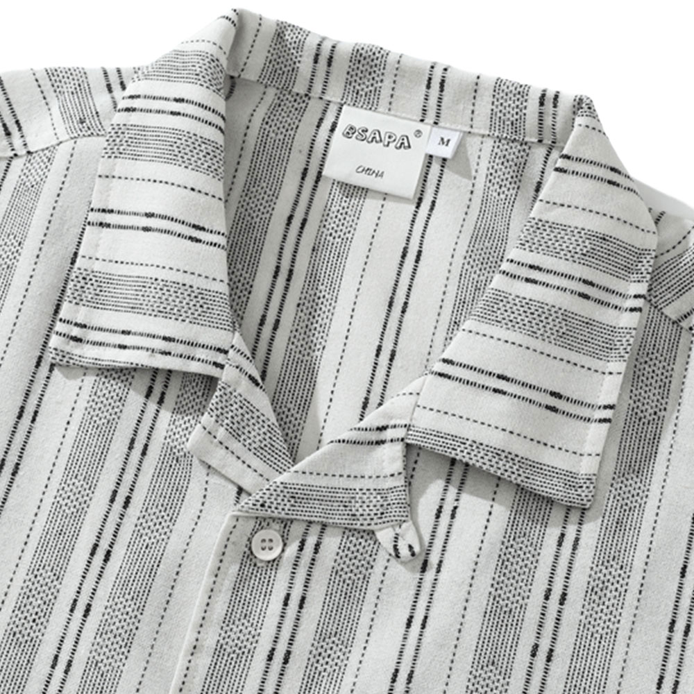 リネンストライプ開襟シャツ 半袖