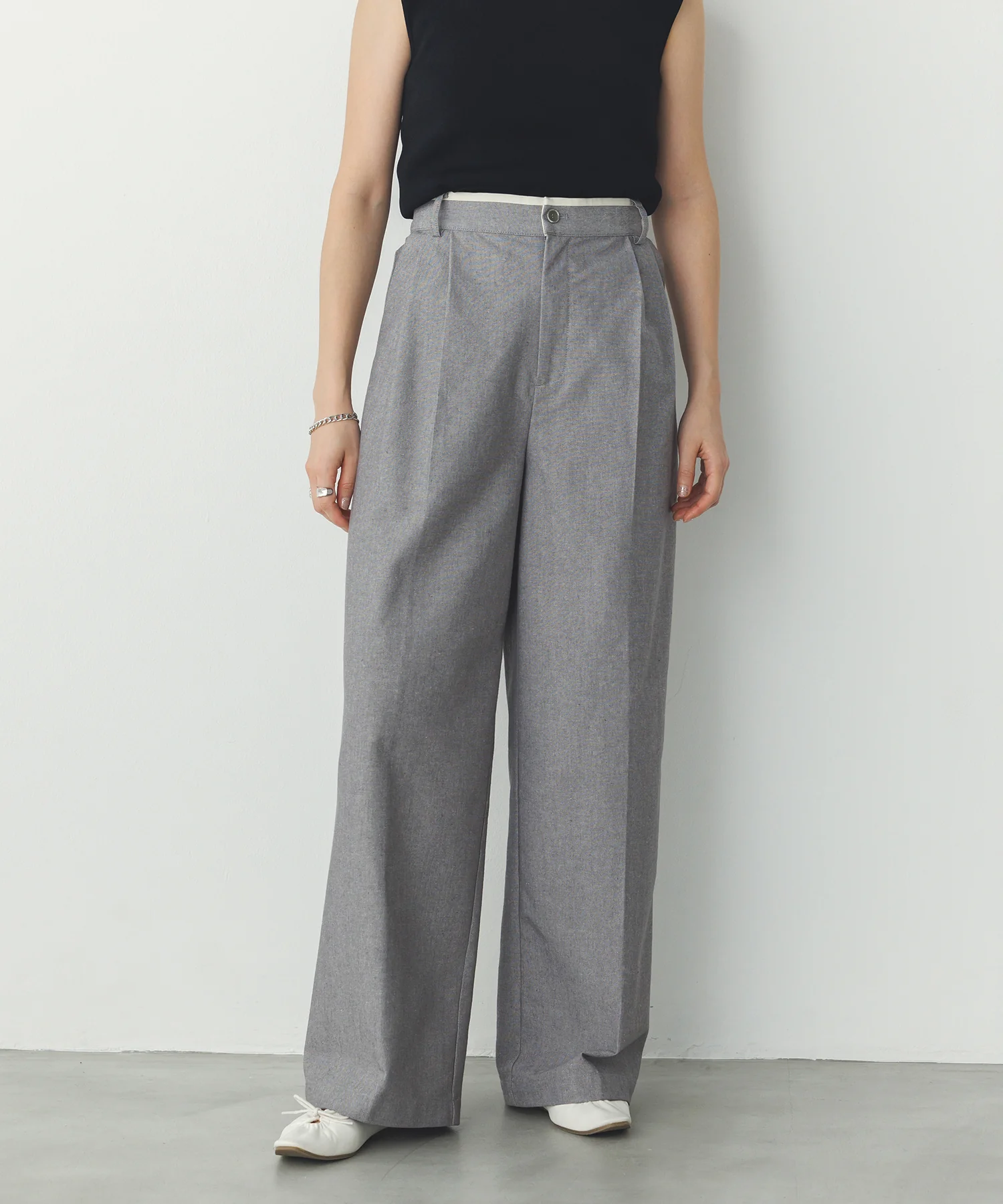 麻混メランジ タックパンツ