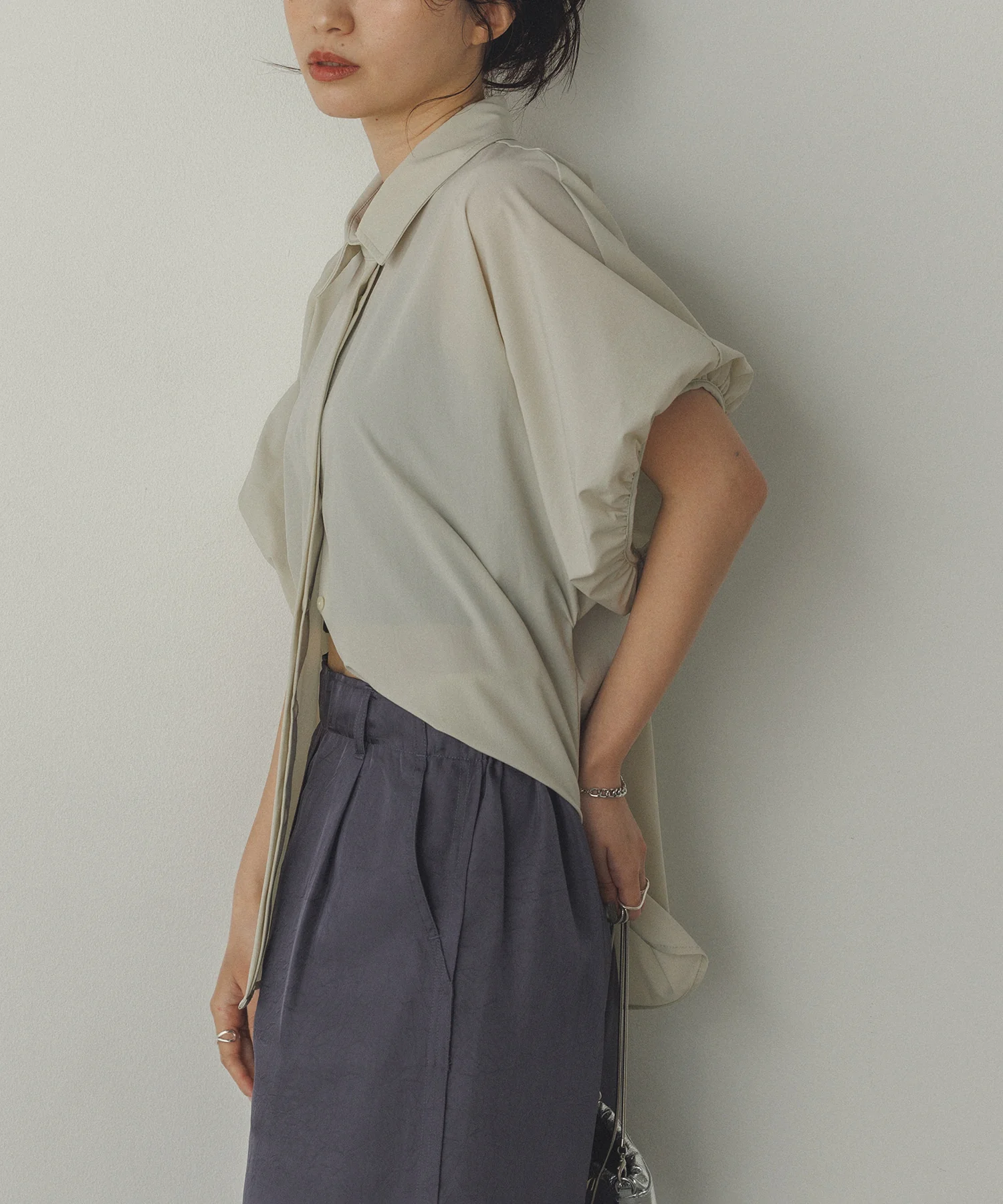 【接触冷感】 パフスリーブシャツ