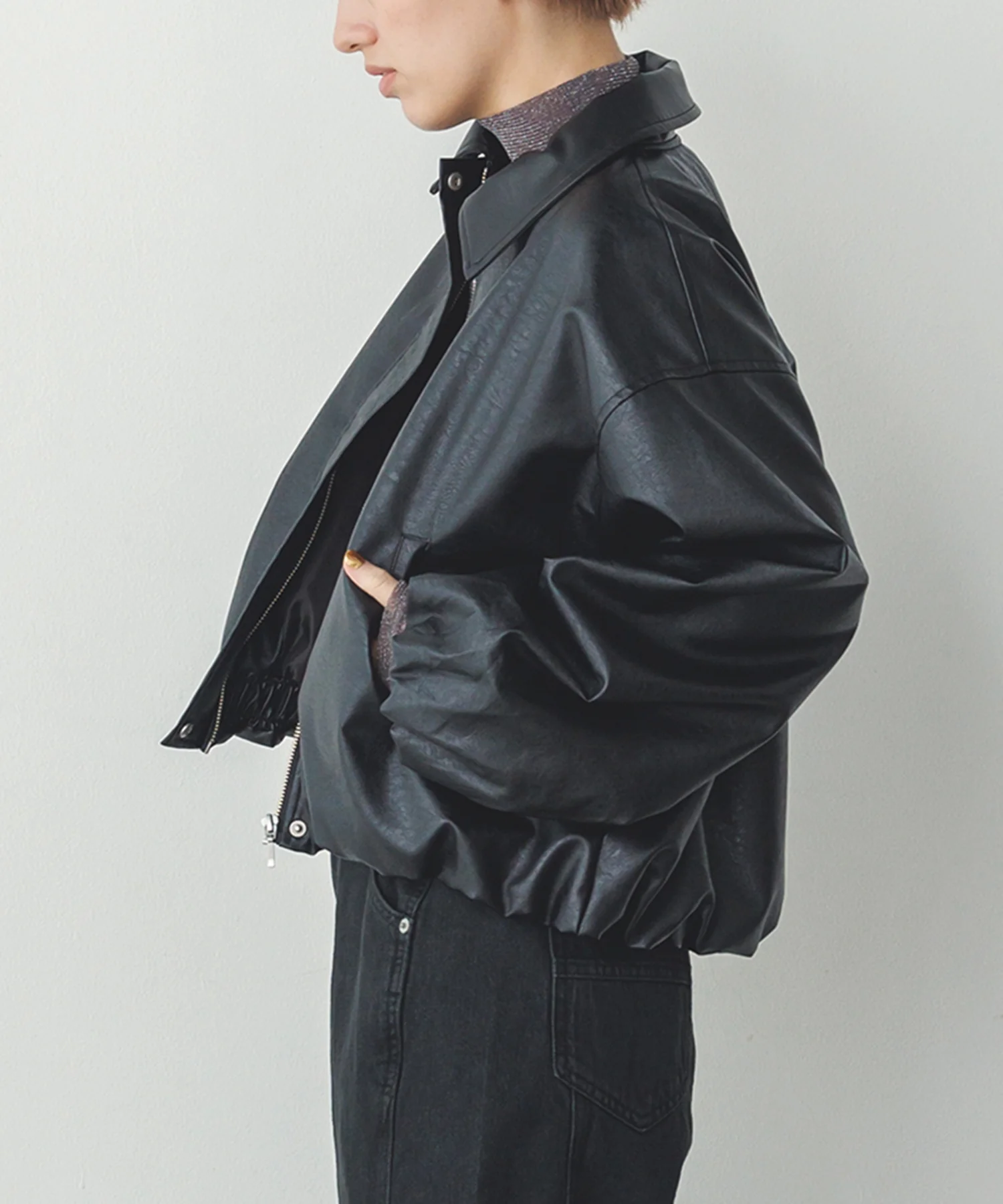 フェイクレザー バルーンブルゾン