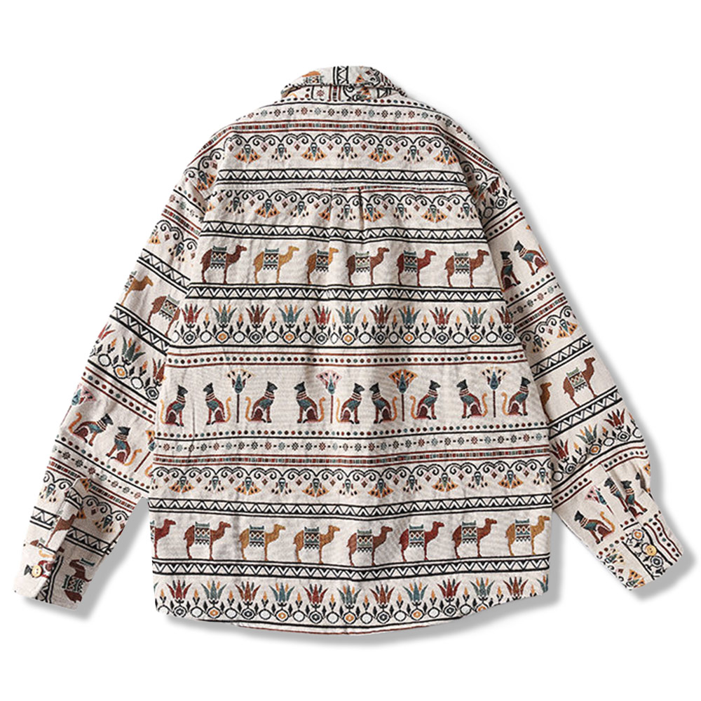 エジプトモチーフ総柄ジャカード　 長袖シャツ