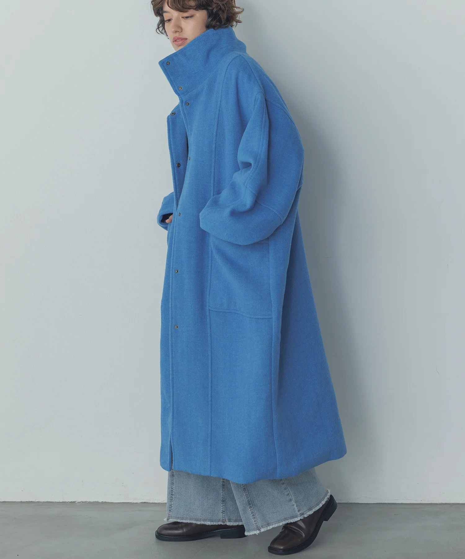 杢ヘリンボーン スタンドカラーコート