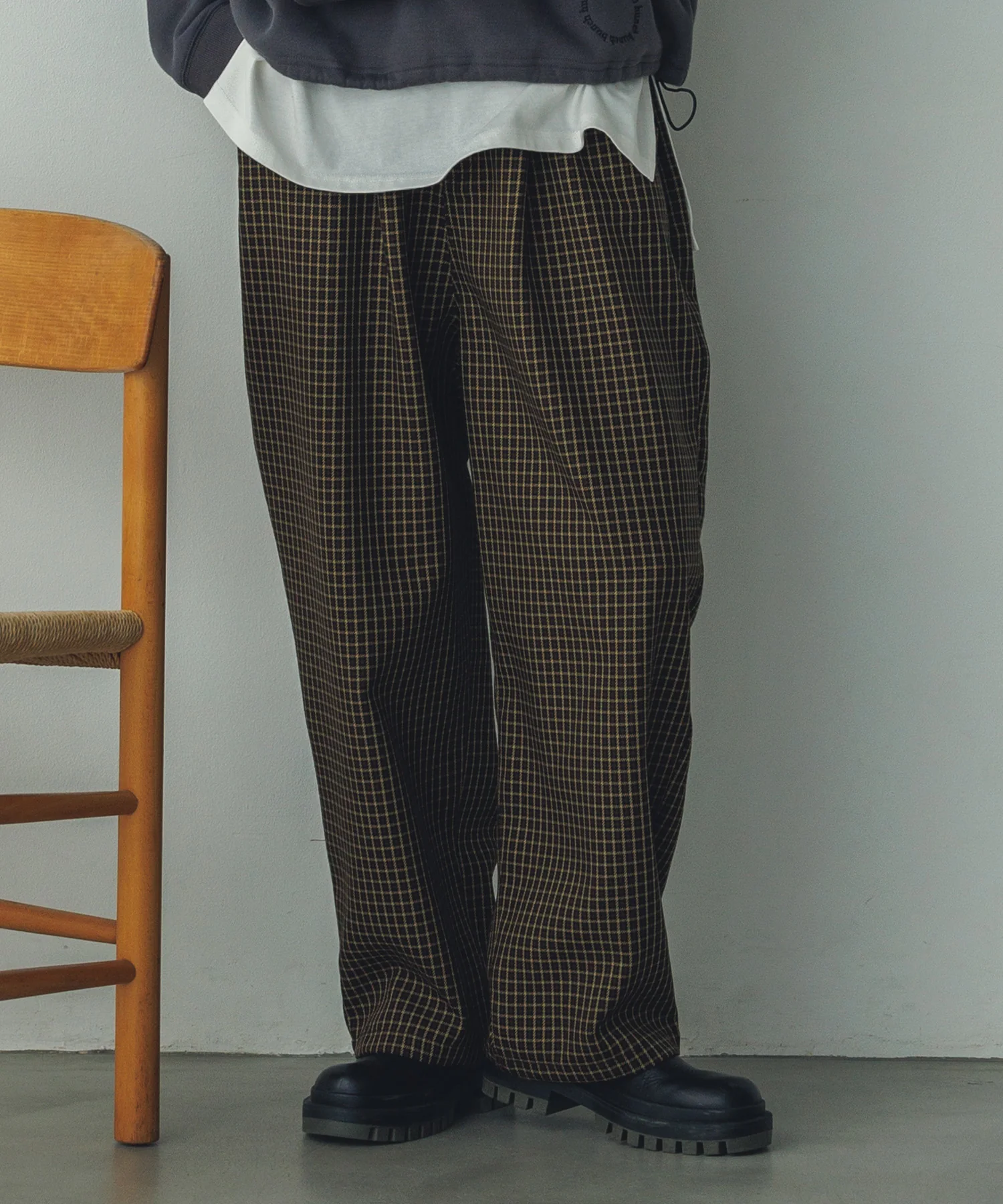 ハウンズトゥースチェック ワイドパンツ