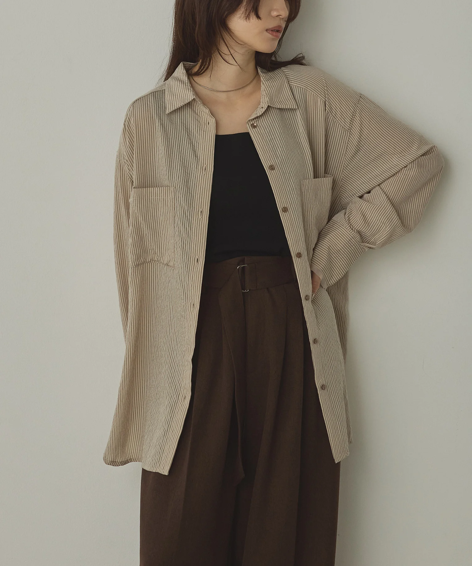 ツヤストライプ オーバーシャツ