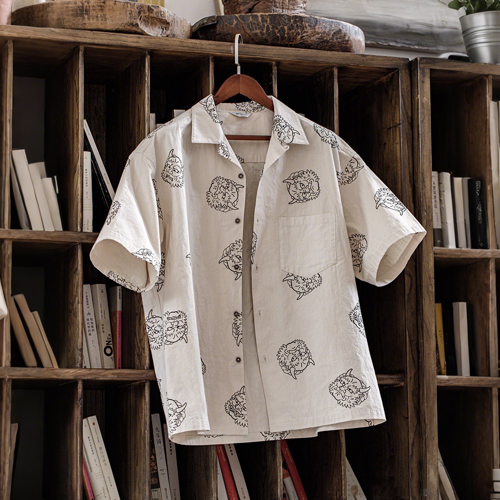 「建御雷神」コットンプリント開襟シャツ