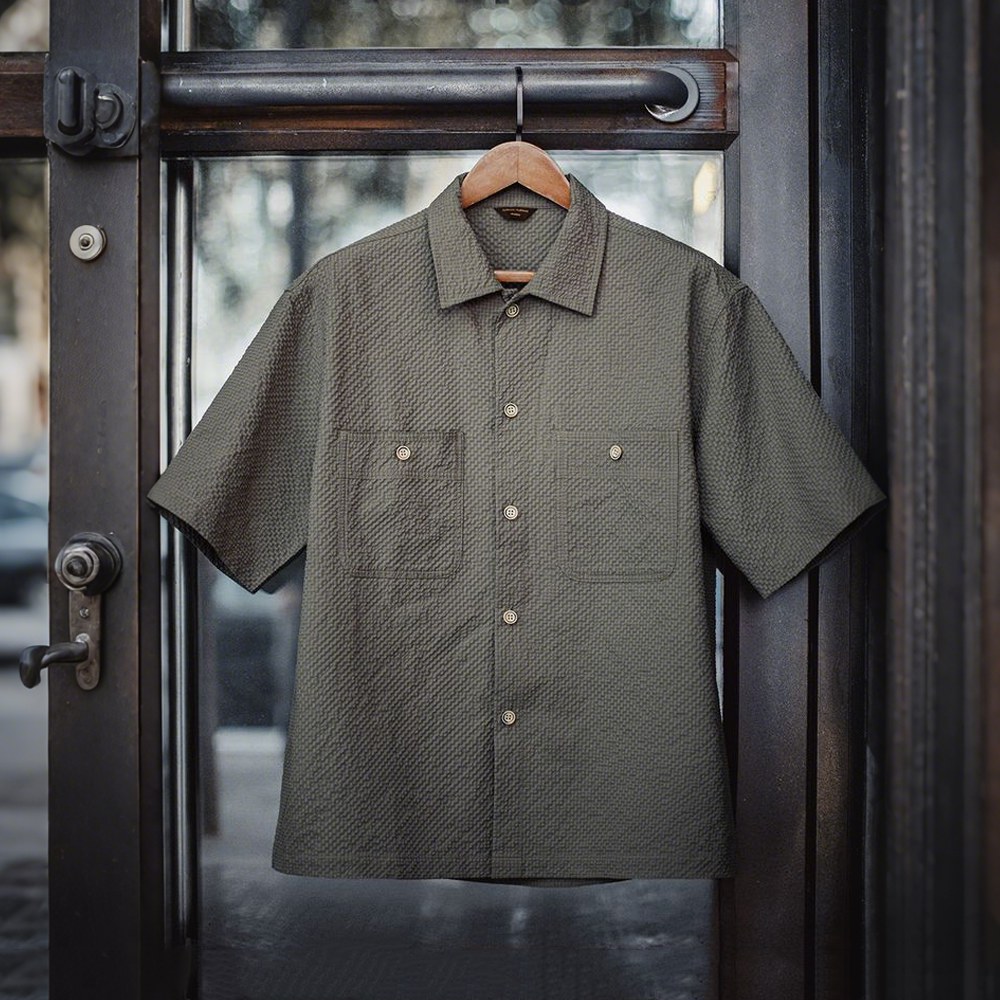 通気＆軽量シアサッカーミリタリー半袖シャツ