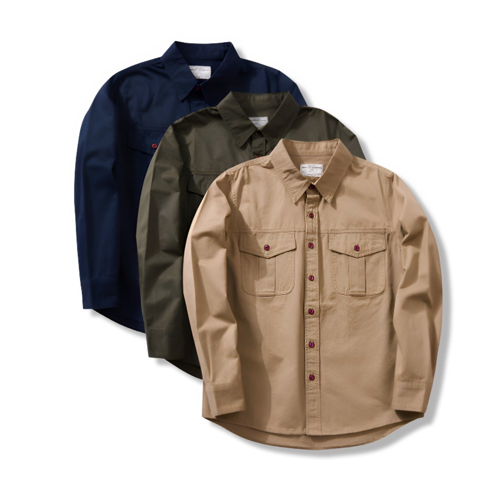 アメリカンレトロ風　無地ツイルワークシャツ