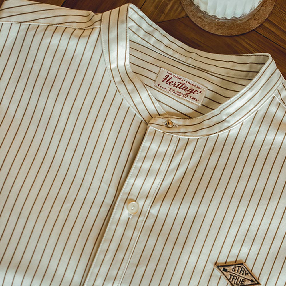 アメカジ　カジュアルベースボールストライプ柄シャツ