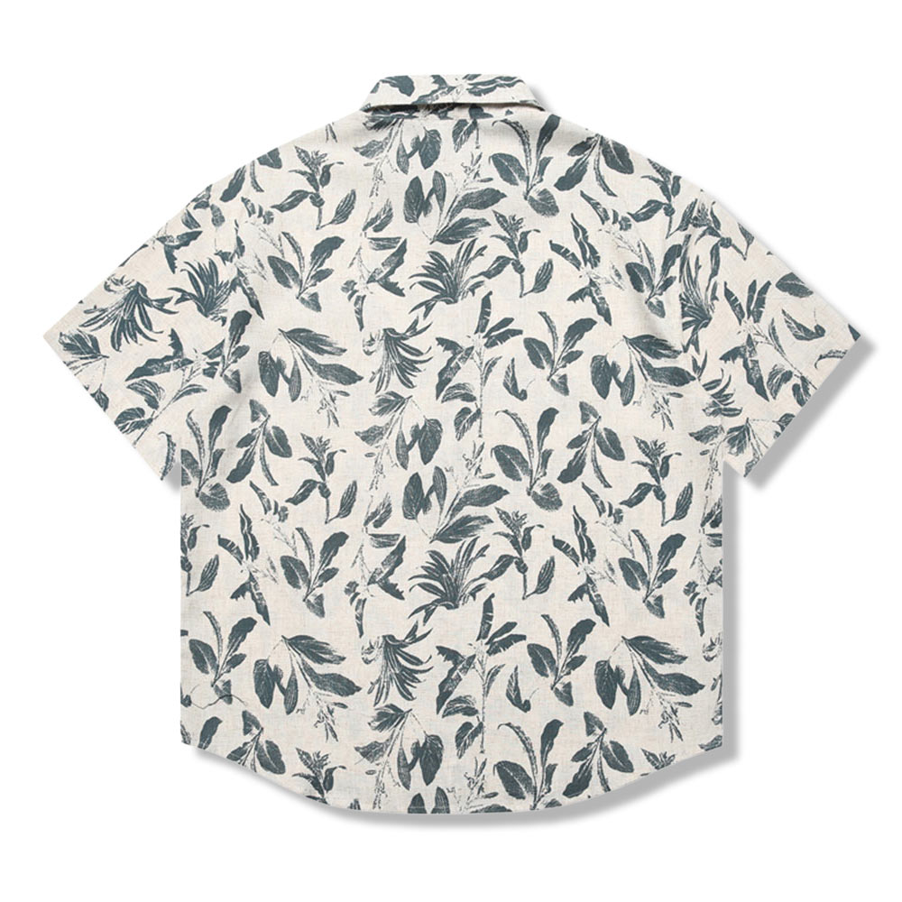 アメカジ綿麻プリントシャツ半袖 