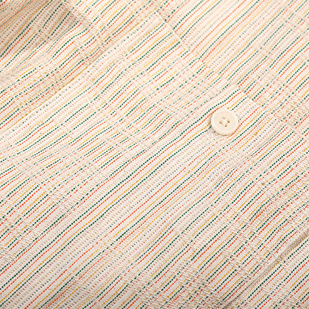 テクスチャーのある先染め　生成りコットン長袖シャツ