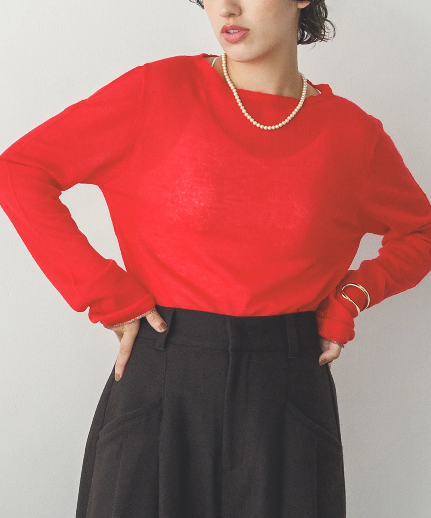 【WEB限定/別注】ラメライン入り ウールミックスシアーニット